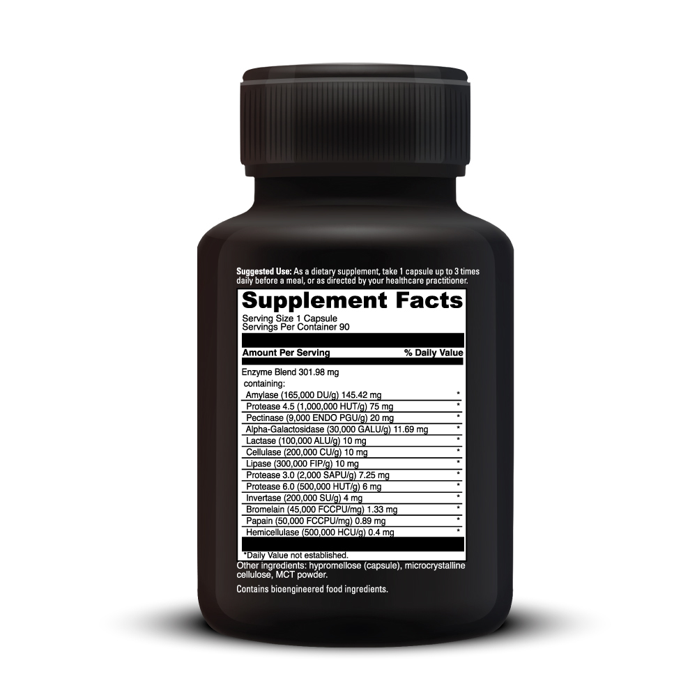Enzyme Benefits Supplement Facts Label