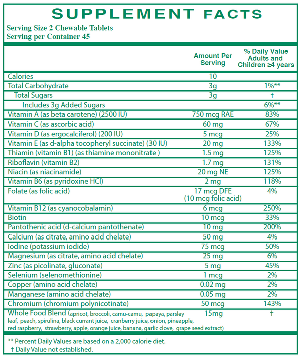 Children's Multi-Vitamin Supplement Facts Label