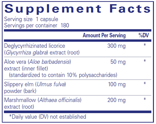DGL Plus 180 Count Supplement Facts Label