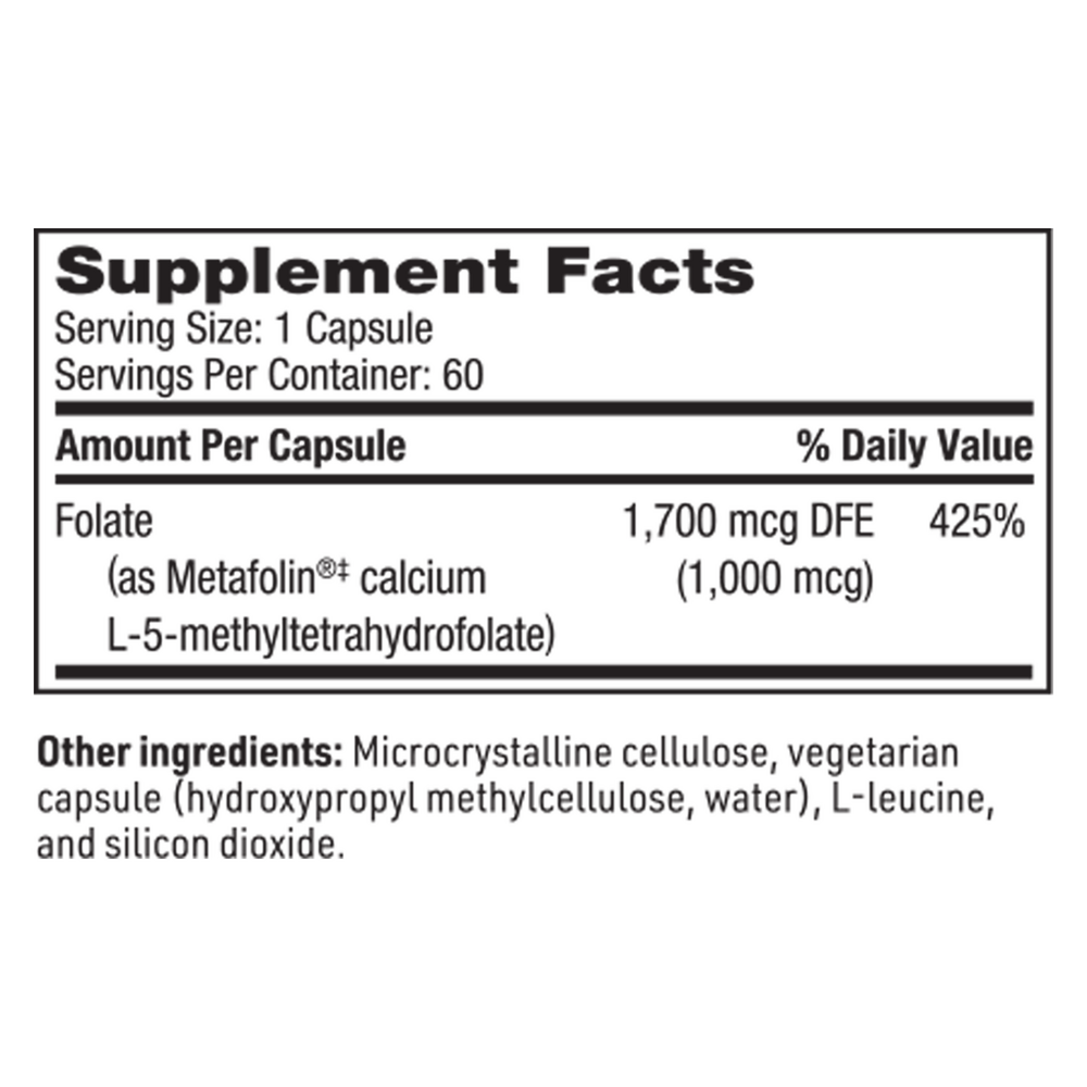 L-MethylFolate Supplement Facts Label