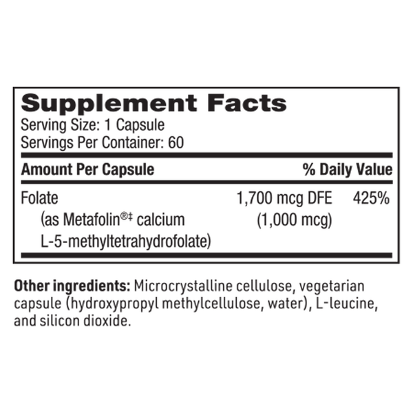 L-MethylFolate Supplement Facts Label