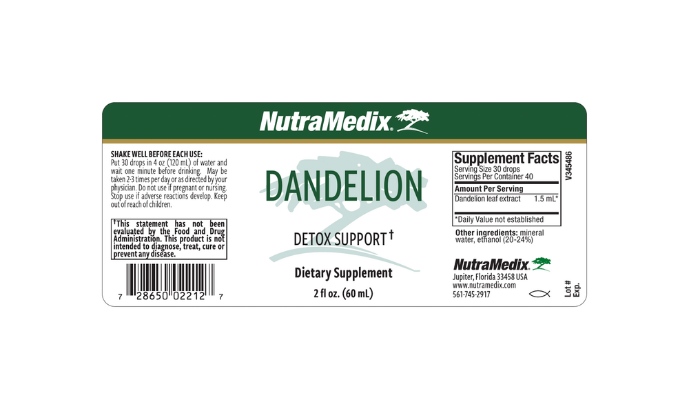 Dandelion Supplement Facts Label