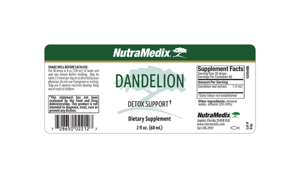 Dandelion Supplement Facts Label