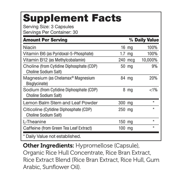Teen Focus* Supplement Facts Label