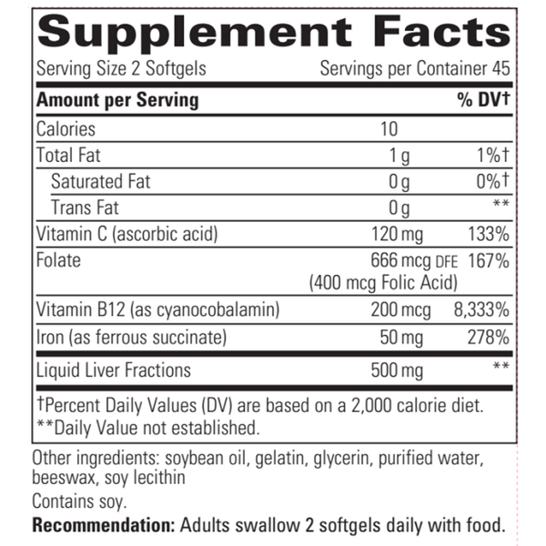 Iron Complex Supplement Facts Label