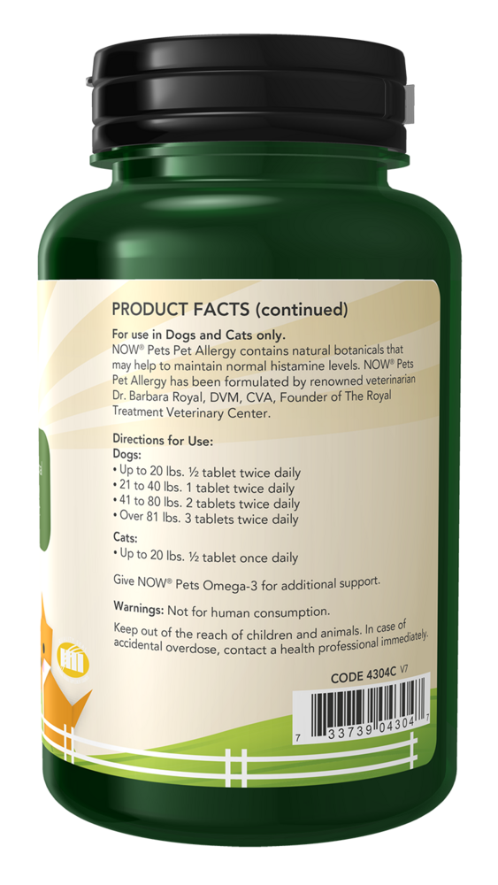 Pet Allergy Supplement Facts Label