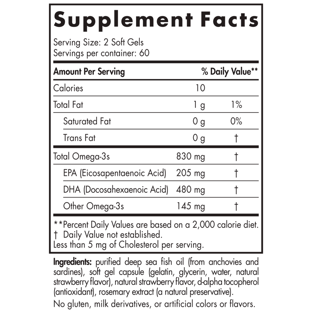 ProDHA 120 Soft Gels Strawberry Supplement Facts Label