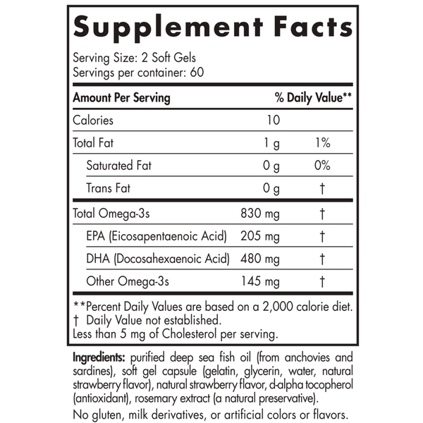 ProDHA 120 Soft Gels Strawberry Supplement Facts Label