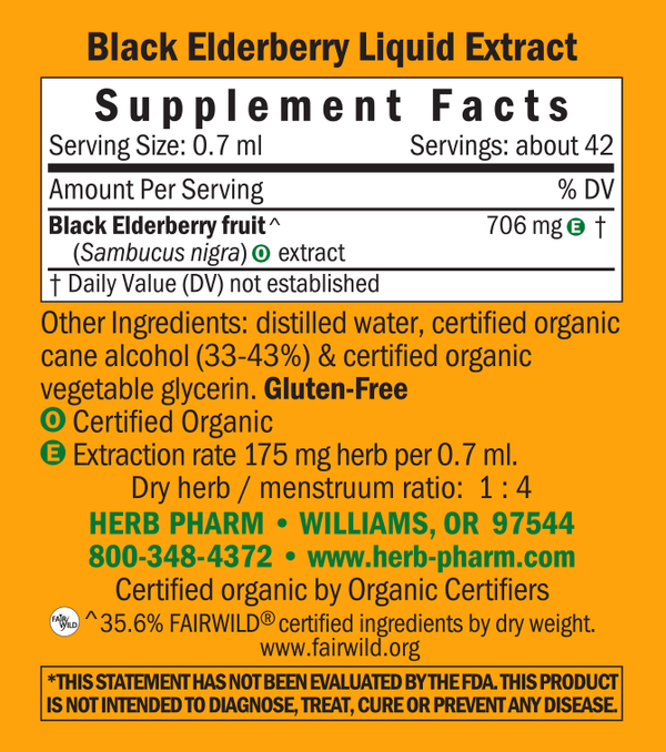 Black Elderberry Supplement Facts Label