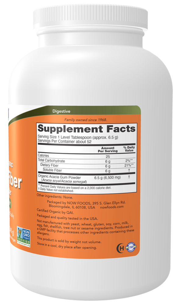 Acacia Fiber Organic Powder Supplement Facts Label