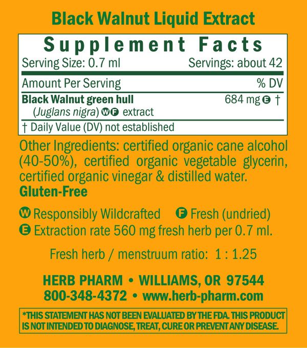 Black Walnut Juglans Nigra Supplement Facts Label