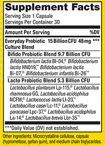 Ultimate Flora Everyday Probiotic 15 Billion Supplement Facts Label