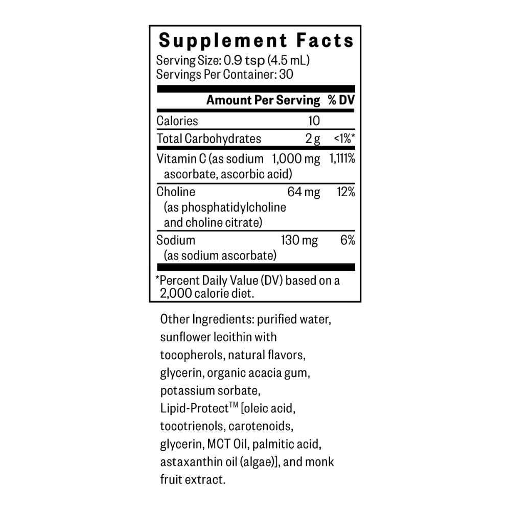 Liposomal Vitamin C Supplement Facts Label