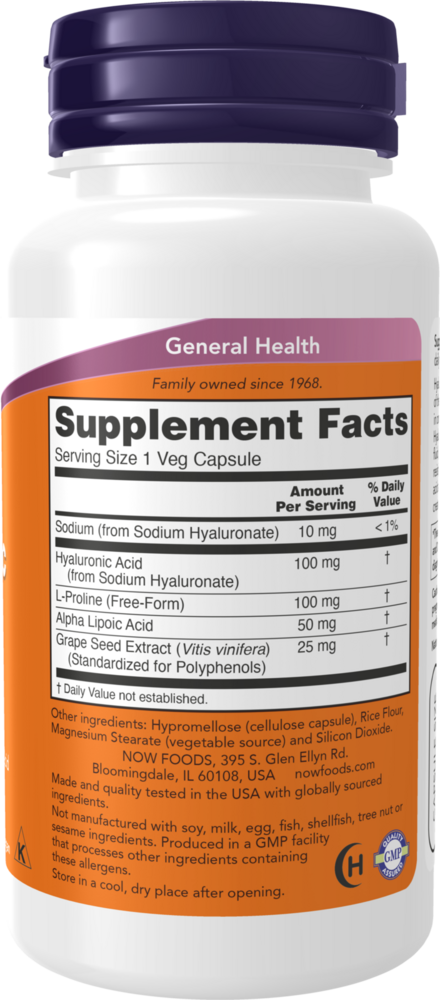 Hyaluronic Acid 100 mg Supplement Facts Label