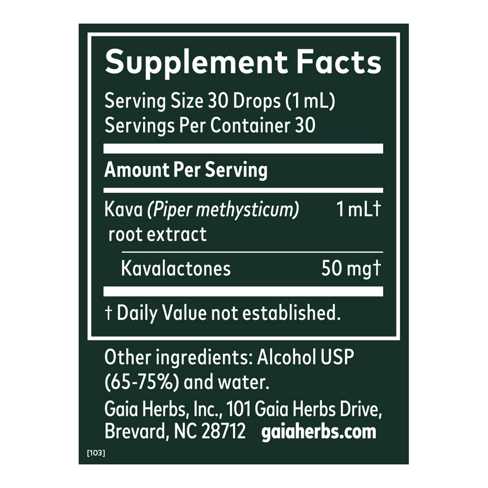 Kava 50 2oz Supplement Facts Label