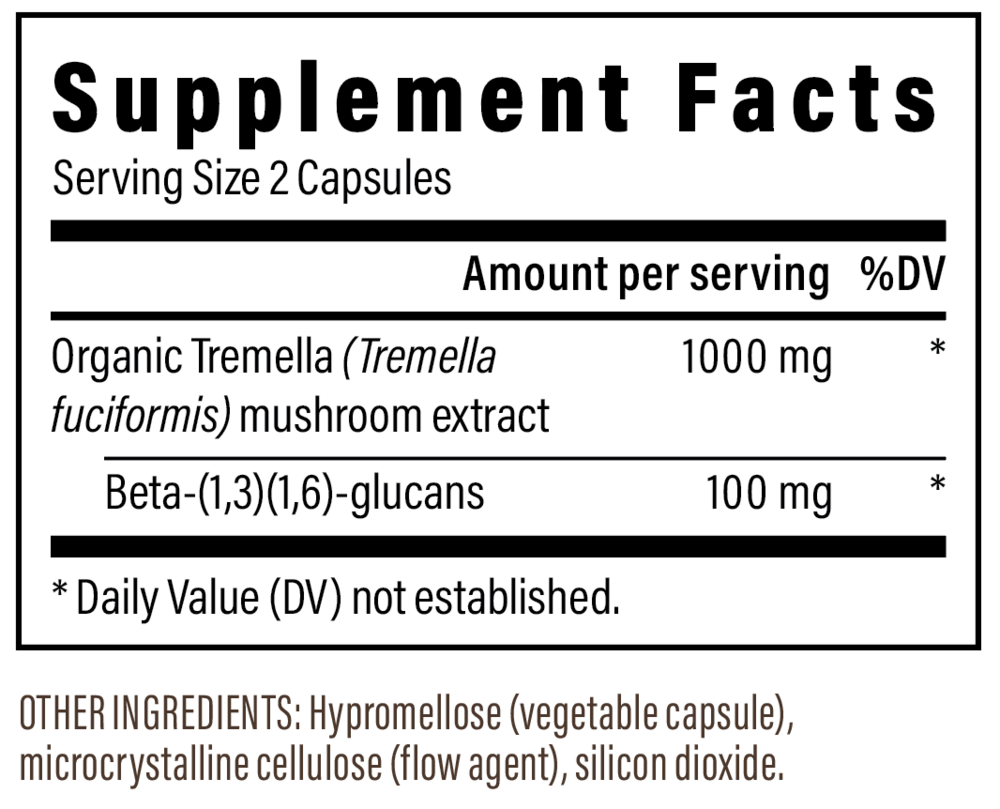 Tremella Mushroom Extract Capsules Supplement Facts Label