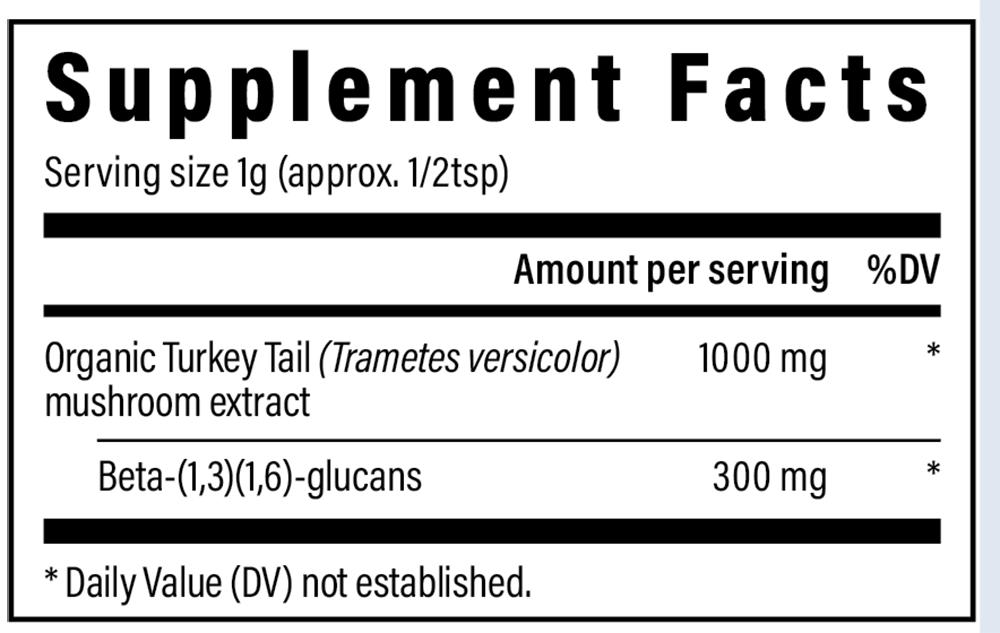 Turkey Tail Mushroom Extract Powder Supplement Facts Label