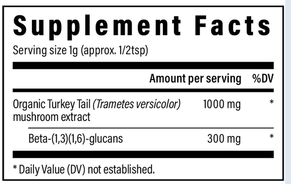 Turkey Tail Mushroom Extract Powder Supplement Facts Label