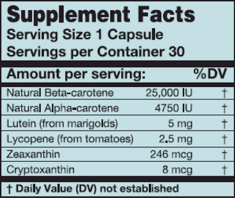 Mixed Carotenoids Supplement Facts Label