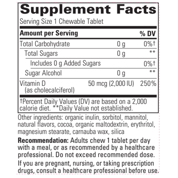 Vitamin D3 2000 Chocolate Supplement Facts Label