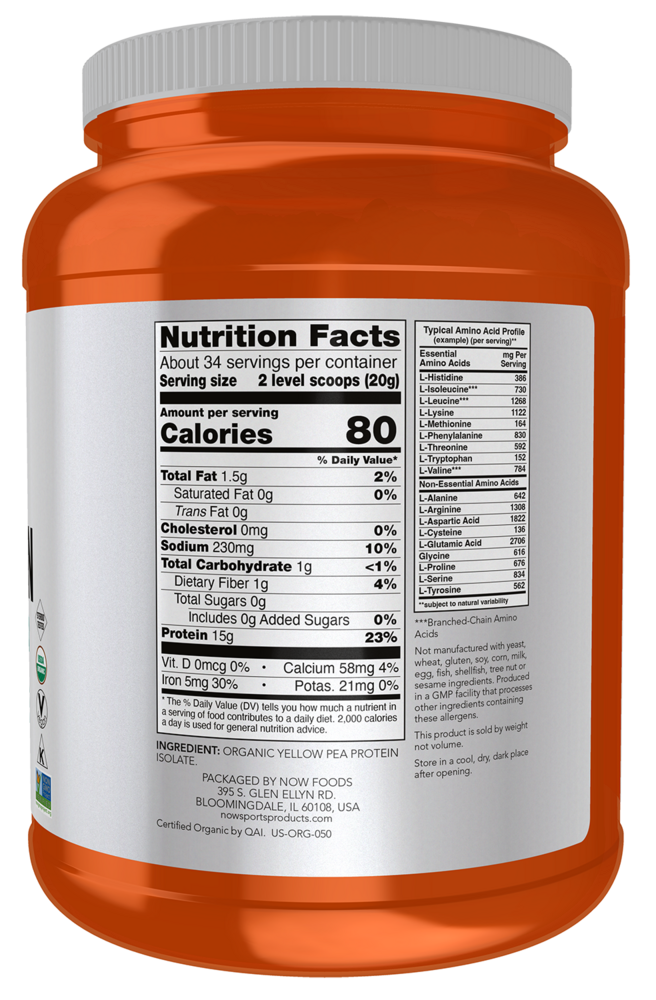 Organic Pea Protein 1.5lbs Supplement Facts Label