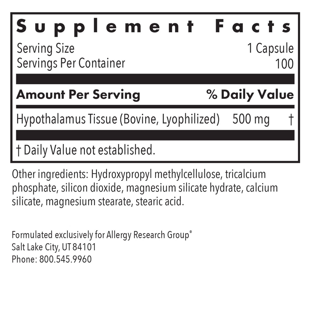 Hypothalamus Supplement Facts Label