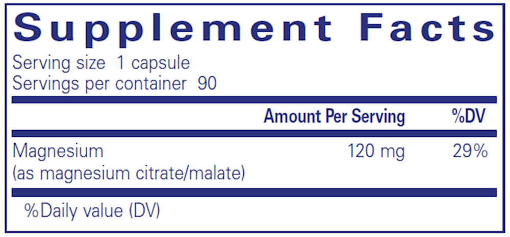 Magnesium (Citrate/Malate) 90ct Supplement Facts Label