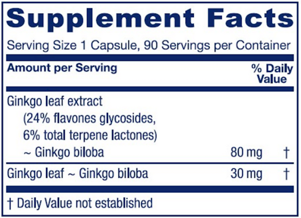 Ginkgo Supplement Facts Label