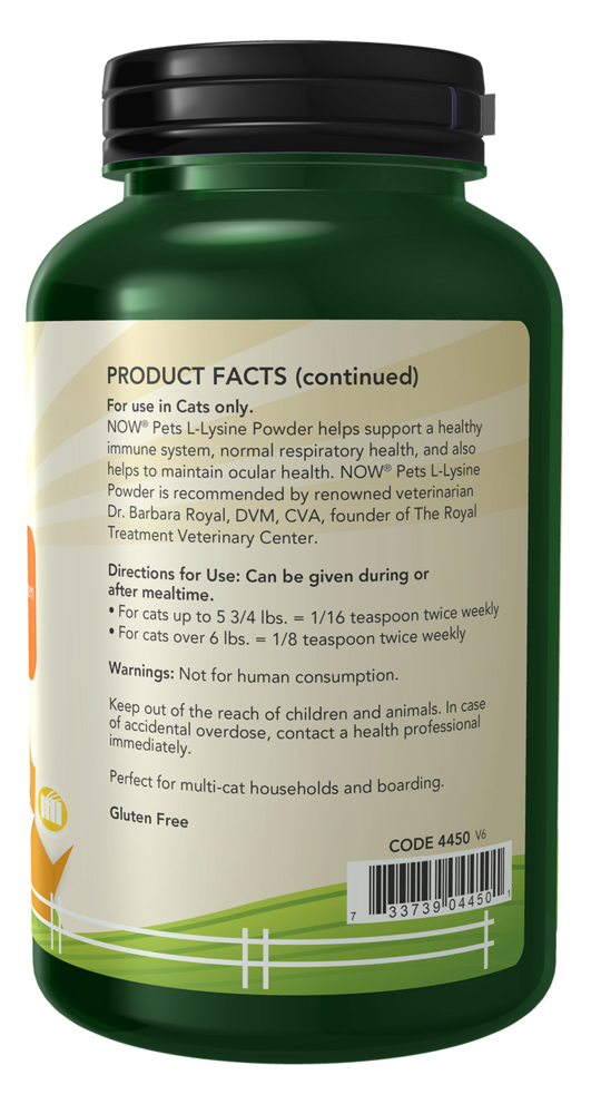 Pets L-Lysine Powder (Cats) Supplement Facts Label