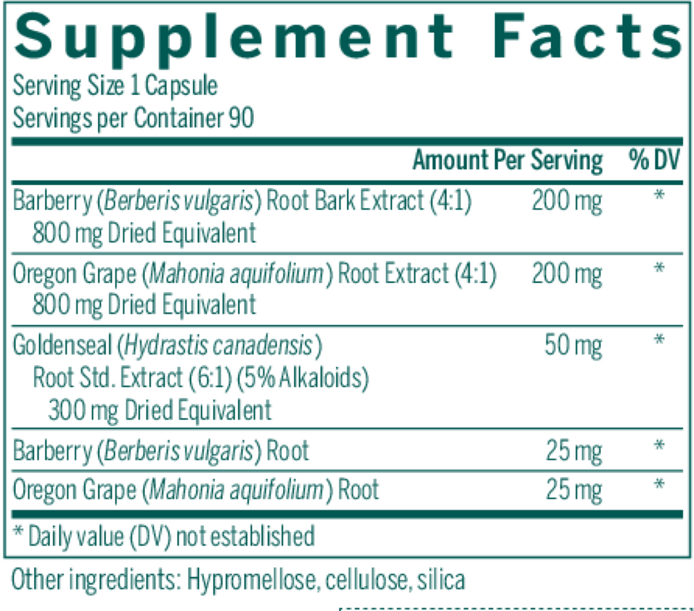 Berberis Formula Supplement Facts Label