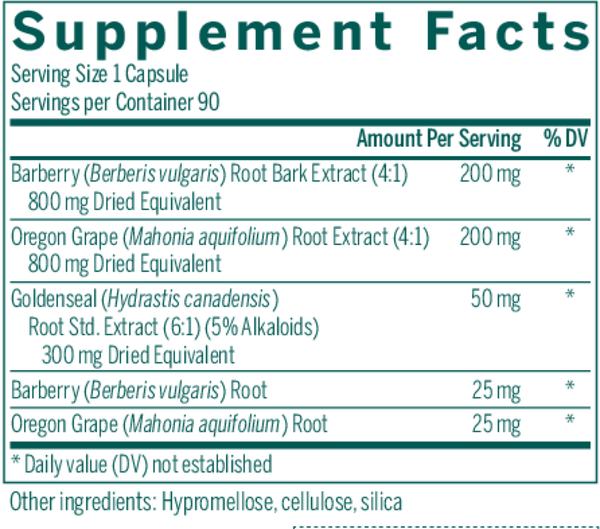 Berberis Formula Supplement Facts Label