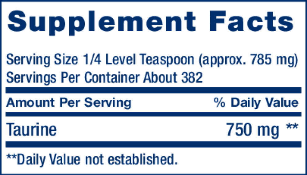 Taurine Powder Supplement Facts Label