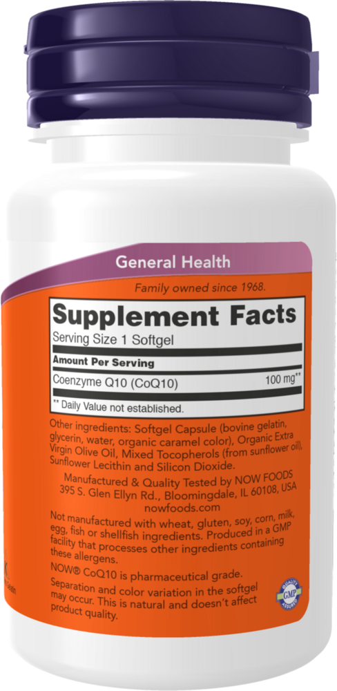 CoQ10 100 mg - 50 Softgels Supplement Facts Label