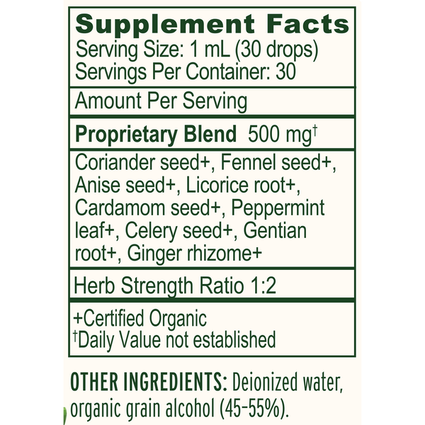Easy Digest Organic Supplement Facts Label