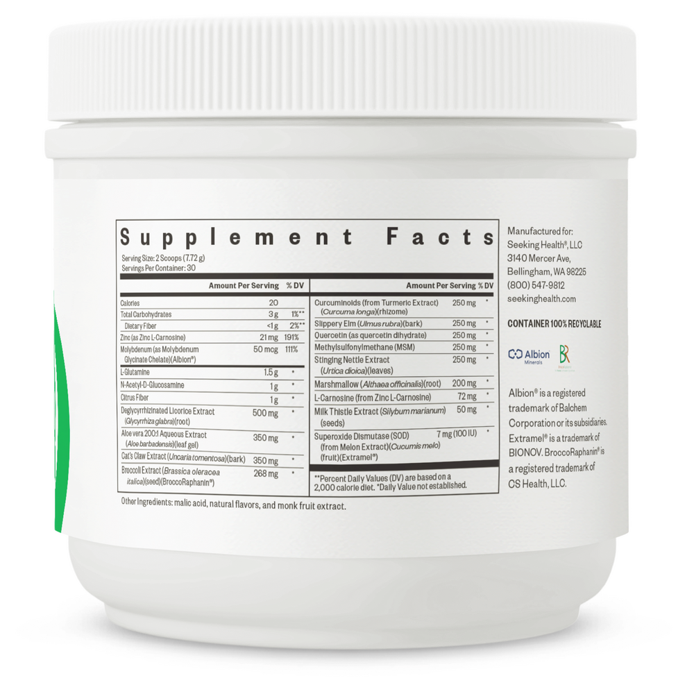 Gut Nutrients Powder Supplement Facts Label