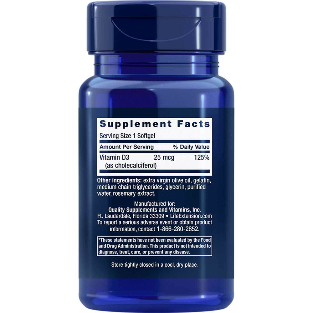 Vitamin D3 1000 IU Supplement Facts Label