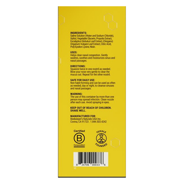 Nasal Spray Max Supplement Facts Label