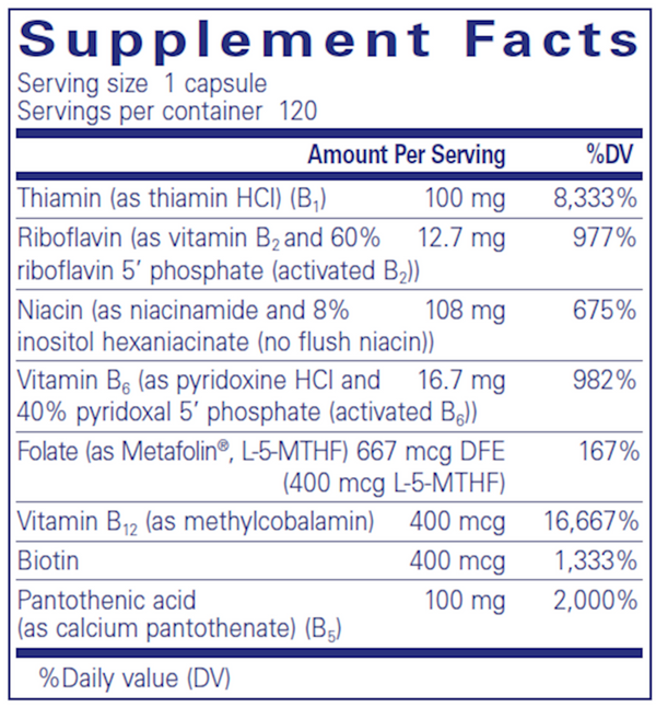 B-Complex Plus Supplement Facts Label