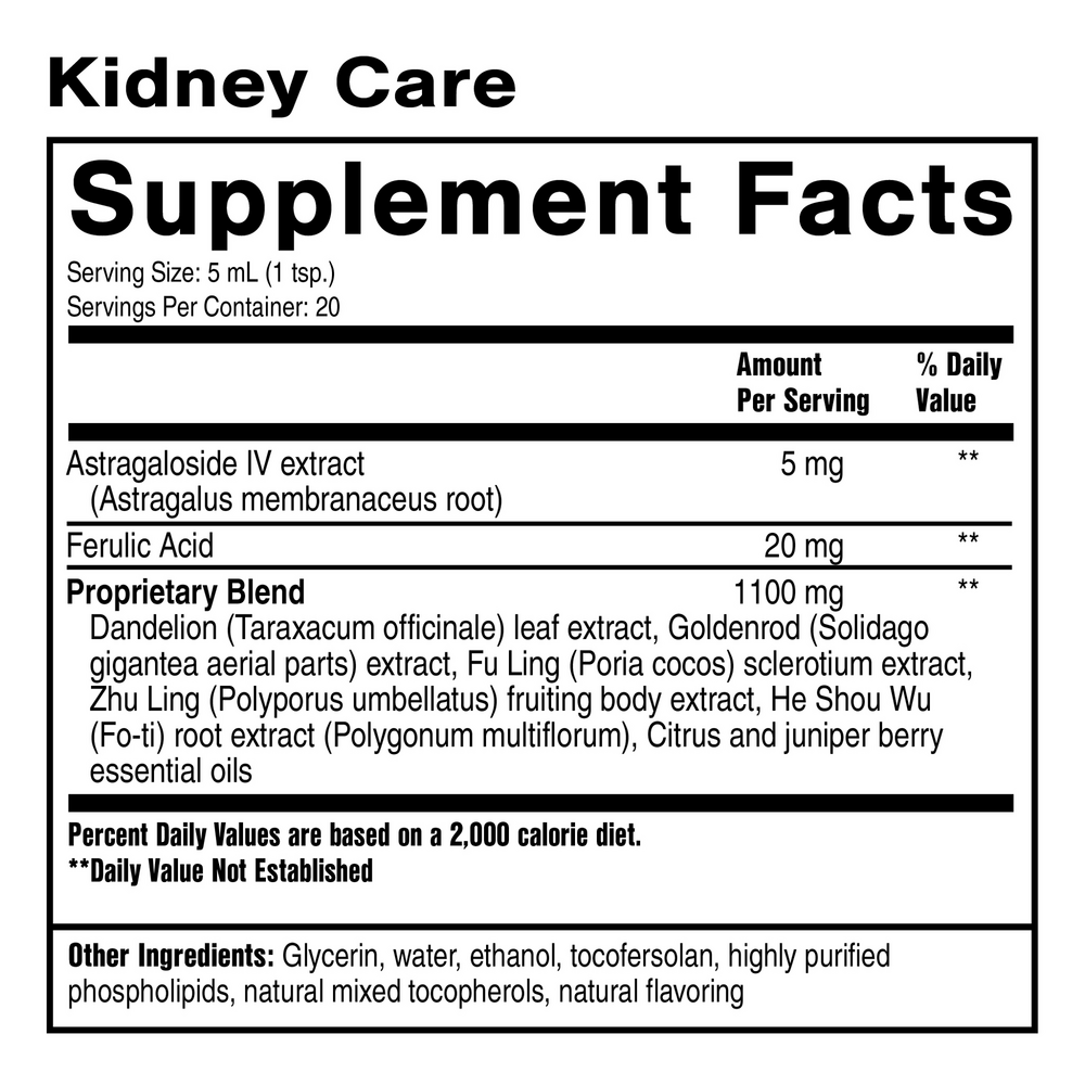 Kidney Care Supplement Facts Label