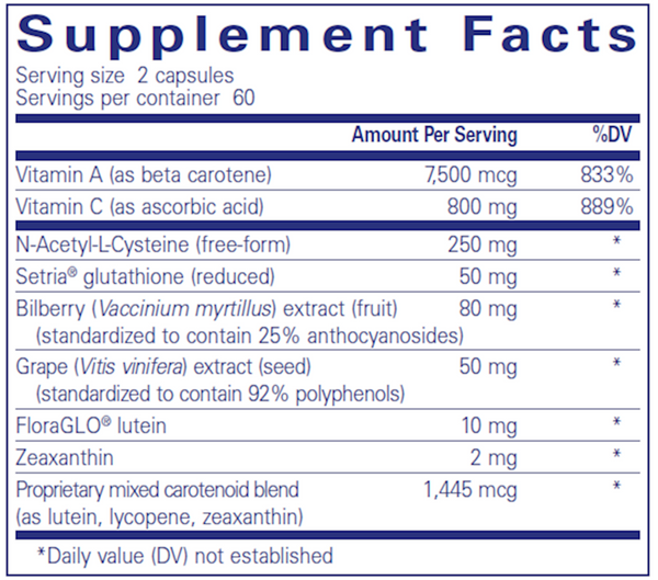 Macular Support Formula* 120 Count Supplement Facts Label