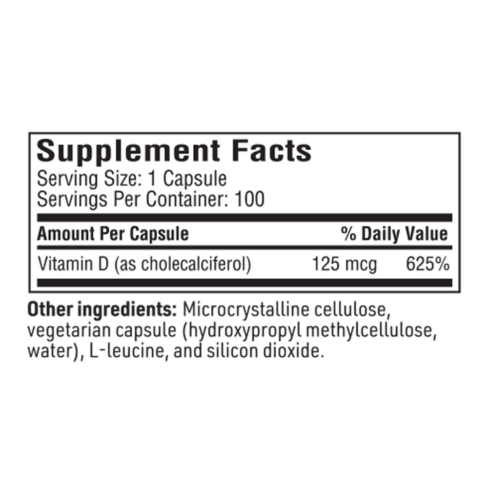 Vitamin D3 5000 IU Supplement Facts Label