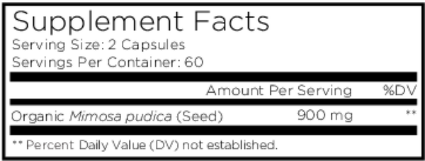 Organic Mimosa Pudica Seed Supplement Facts Label