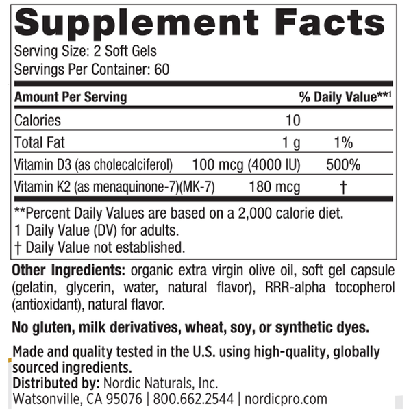 Vitamin D3+K2 Orange Supplement Facts Label