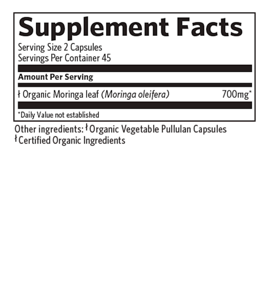 Moringa Supplement Facts Label