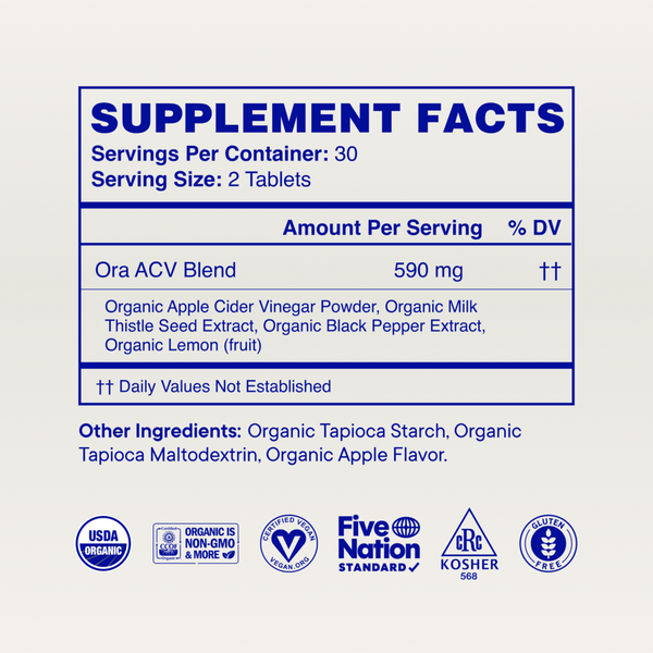 Appley Ever After: Organic Apple Cider Vinegar Tablets Supplement Facts Label