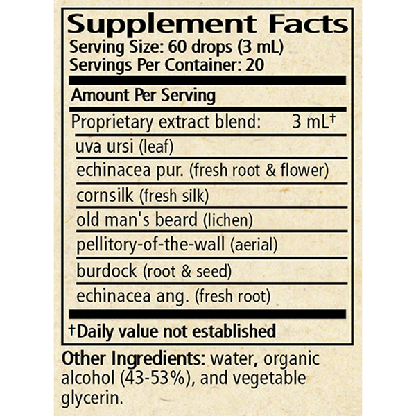 Urinary Tract Formula Supplement Facts Label