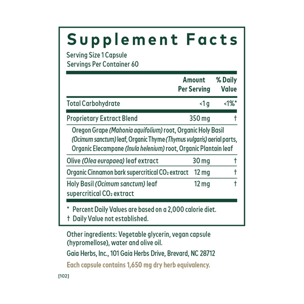 Intestinal Fungal Balance Supplement Facts Label