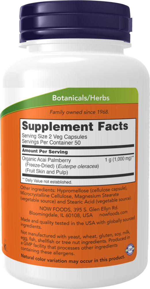 Acai 500 mg Supplement Facts Label