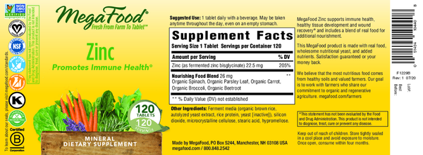 Zinc Supplement Facts Label