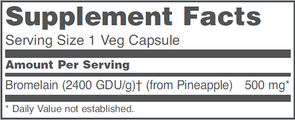 Bromelain 2400 GDU/g 500 mg Supplement Facts Label